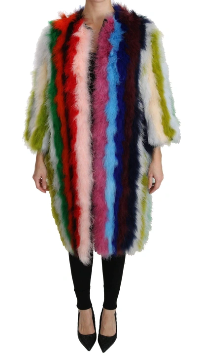 Dolce & Gabbana Multicolor Turkey Feather Cape Fur Coat In Multicolor