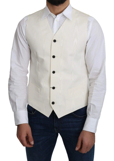 Shop Dolce & Gabbana Off-white 100% Silk Formal Coat Vest