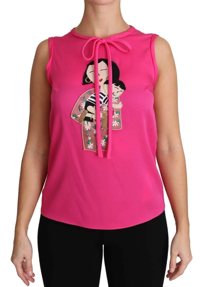 Shop Dolce & Gabbana Pink Family Silk Tank  Mama Blouse Top Shirt