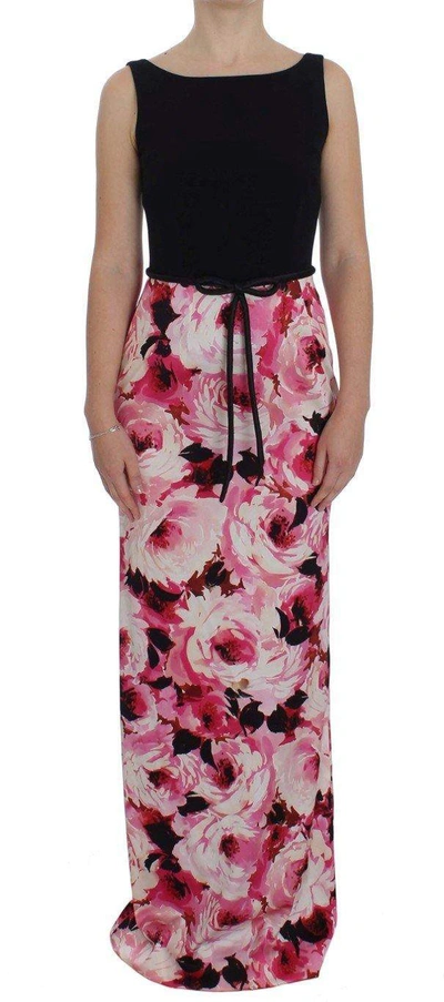 Shop Dolce & Gabbana Pink Floral Print Long Maxi Sheath Dress In Multicolor