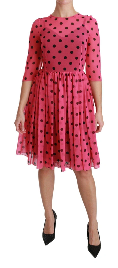 Shop Dolce & Gabbana Pink Polka Dots A-line Knee Length Dress