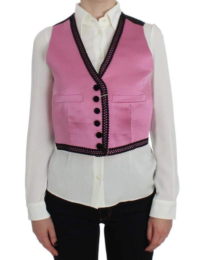 Shop Dolce & Gabbana Pink Silk Button Front Torero Vest Top