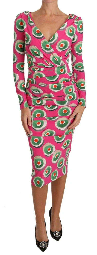 Shop Dolce & Gabbana Pink Silk Cup Cake Sheath Stretch  Dress