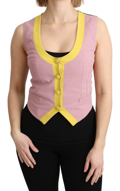 Shop Dolce & Gabbana Pink Sleeveless Waistcoat Vest Cotton Top