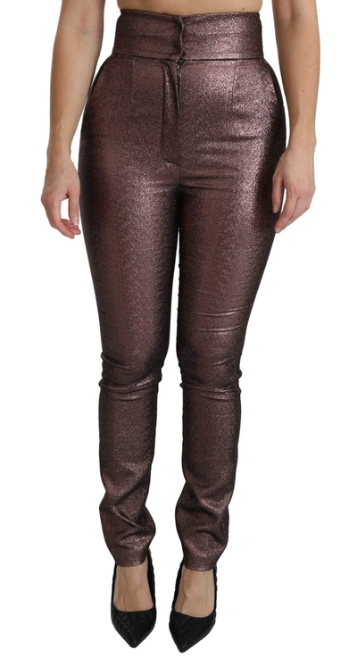 Shop Dolce & Gabbana Purple Metallic High Waist Skinny Cotton Pants