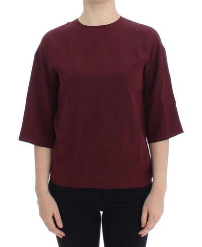 Shop Dolce & Gabbana Red 3/4 Sleeve Silk Blouse