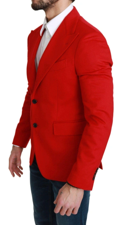 Shop Dolce & Gabbana Red Cashmere Slim Fit Coat Jacket Blazer