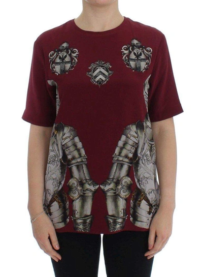 Shop Dolce & Gabbana Red Knight Print Silk Blouse T-shirt