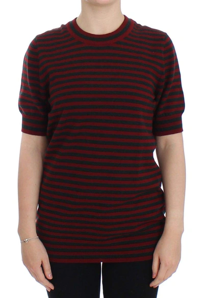 Shop Dolce & Gabbana Red Gray Cashmere Short Sleeve Sweater