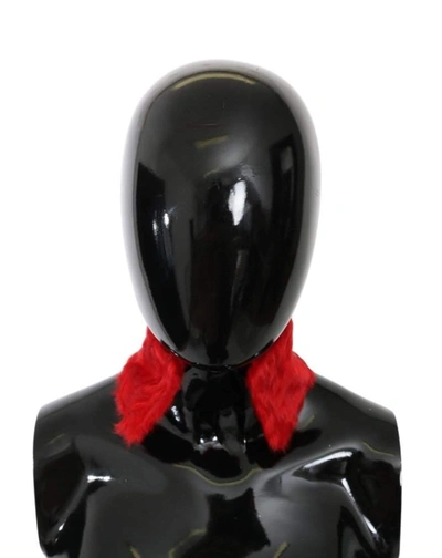 Dolce & Gabbana Red Fur Neck Collar Wrap Lambskin Scarf In Red