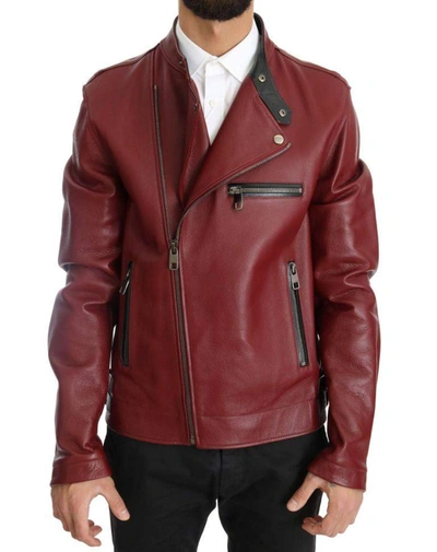 Shop Dolce & Gabbana Red Leather Deerskin Jacket
