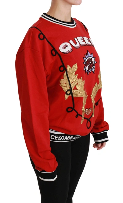 Shop Dolce & Gabbana Red Queen Sequined Love Pullover Sweater
