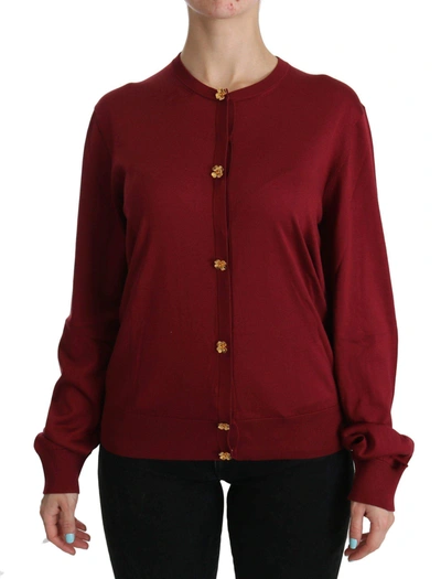 Shop Dolce & Gabbana Red Silk Long Sleeve Cardigan Sweater