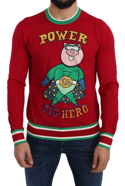 Shop Dolce & Gabbana Red Wool Silk Pig Of The Year Sweater