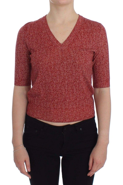 Shop Dolce & Gabbana Red Wool Tweed Short Sleeve Sweater Pullover