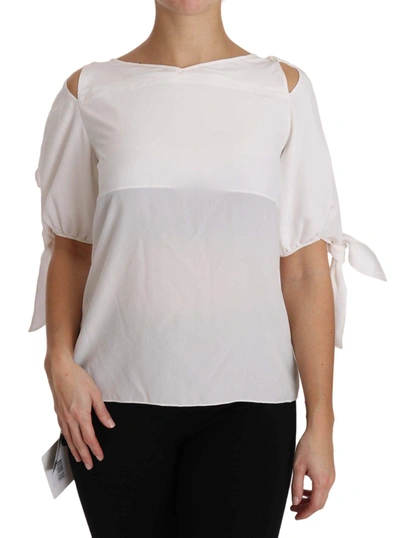 Shop Dolce & Gabbana Solid White Silk Off Shoulder Blouse Top