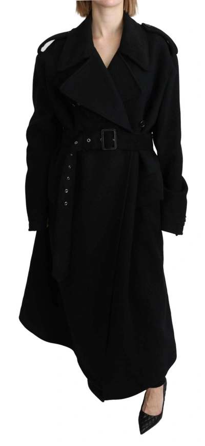 Shop Dolce & Gabbana Virgin Wool Black Blazer Trenchcoat Jacket