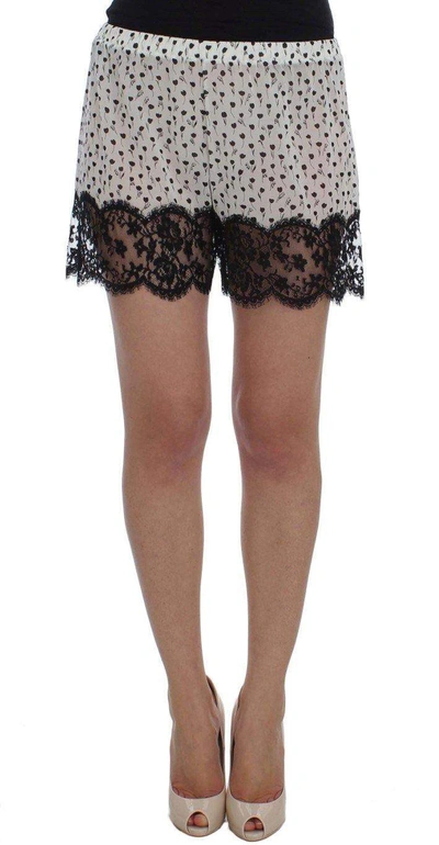 Dolce & Gabbana White Black Floral Lace Silk Sleepwear Shorts In White