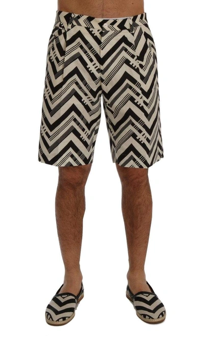 Shop Dolce & Gabbana White Black Striped Cotton Linen Shorts