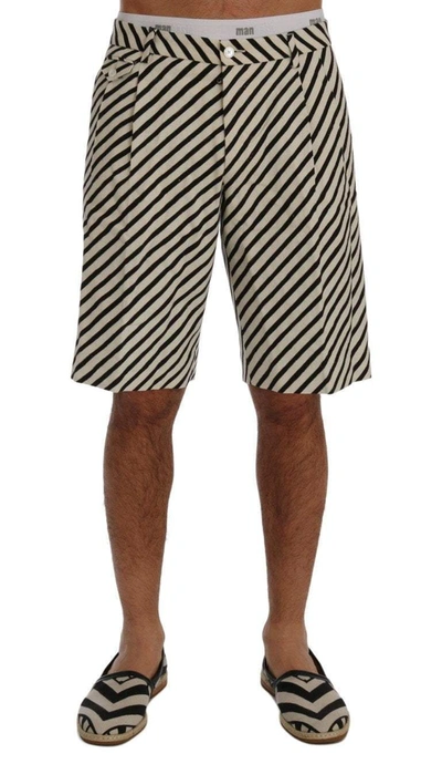 Shop Dolce & Gabbana White Black Striped Hemp Casual Shorts