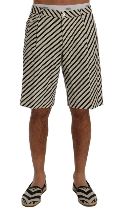 Dolce & Gabbana White Black Striped Hemp Casual Shorts In White