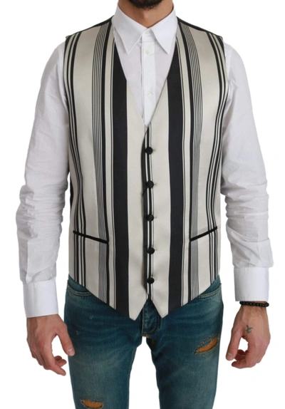Shop Dolce & Gabbana White Black Stripes Waistcoat Formal Vest