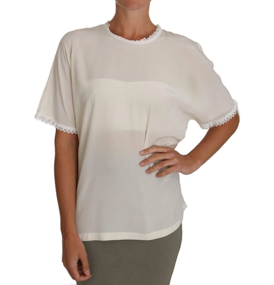 Shop Dolce & Gabbana White Cream Silk Lace Top Blouse T-shirt