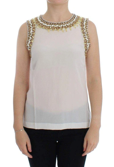 Shop Dolce & Gabbana White Crystal Embellished Tank Top