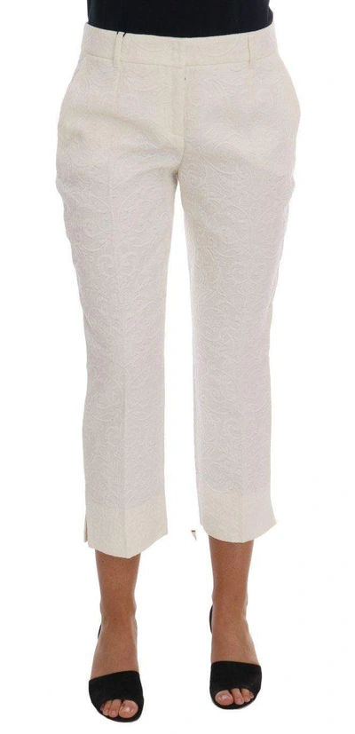 Shop Dolce & Gabbana White Floral Brocade Capri Pants