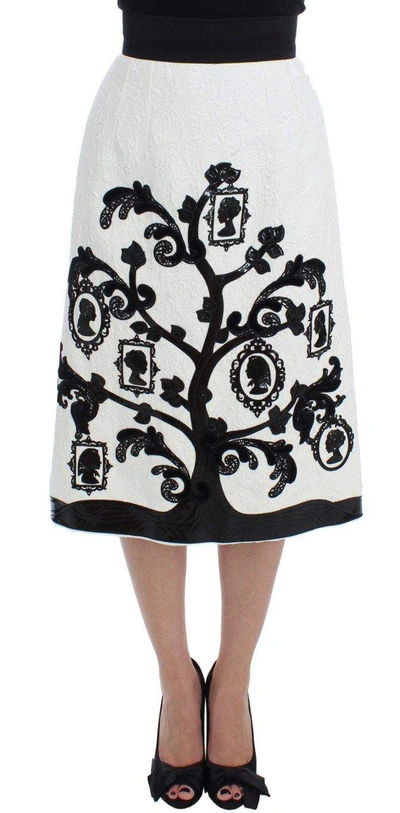 Shop Dolce & Gabbana White Floral Brocade Family Tree Skirt