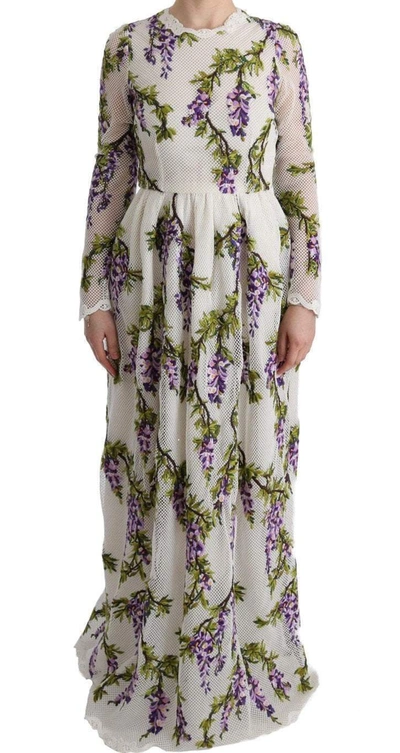Shop Dolce & Gabbana White Floral Embroidered Maxi Dress