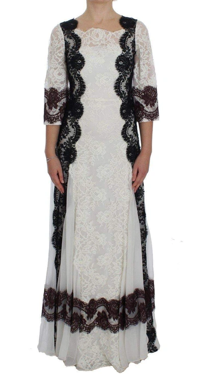 Shop Dolce & Gabbana White Floral Lace Full Length Gown Dress