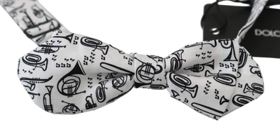 Dolce & Gabbana White Instruments Adjustable Neck Papillon Men Bow Tie In White