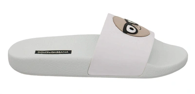 Shop Dolce & Gabbana White Leather #dgfamily Slides Shoes Sandals