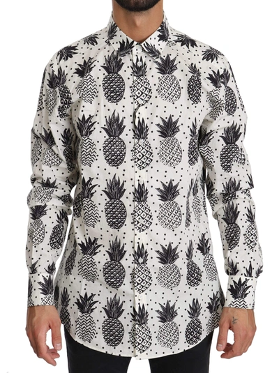 Shop Dolce & Gabbana White Pineapple Cotton Top Shirt
