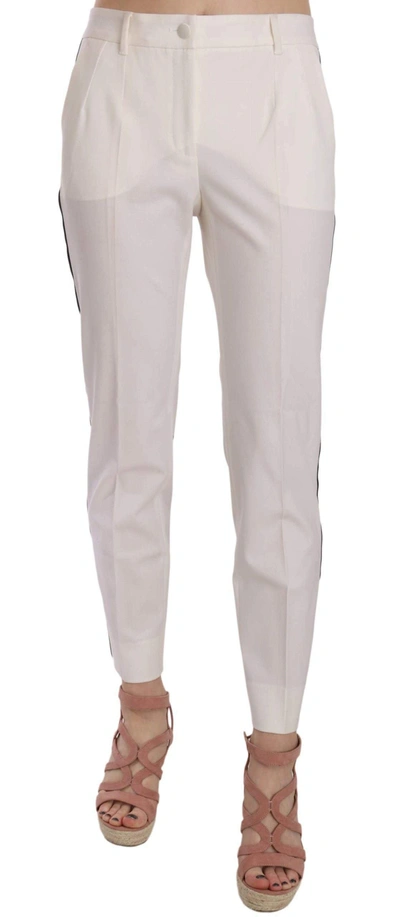 Shop Dolce & Gabbana White Side Stripe Wool Tapered Trouser Pants