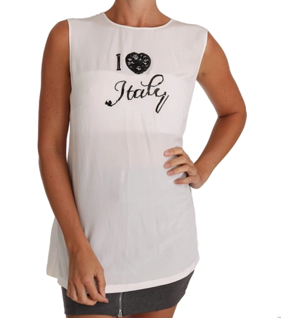 Shop Dolce & Gabbana White Silk I Love Italy Cami T-shirt