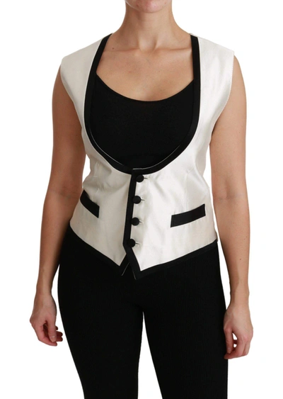Shop Dolce & Gabbana White Waistcoat Slim Vest Silk Top