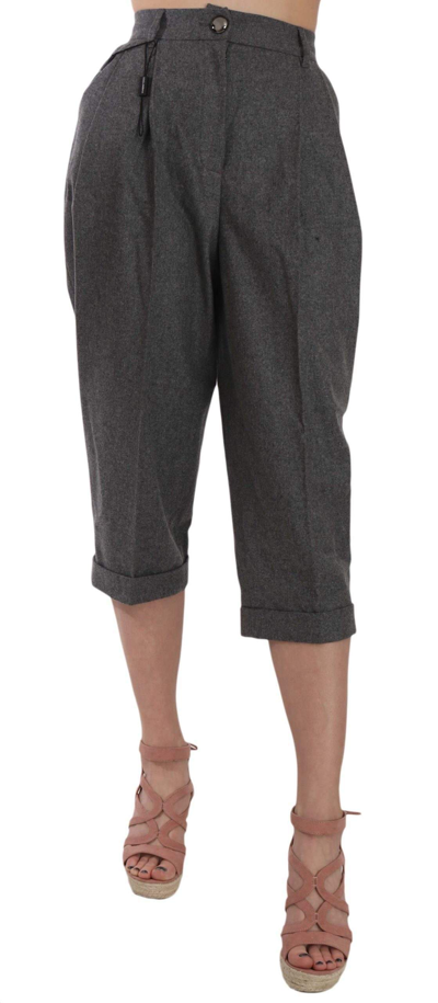 Shop Dolce & Gabbana Wool Cropped Trouser Pleated Pant In Gray