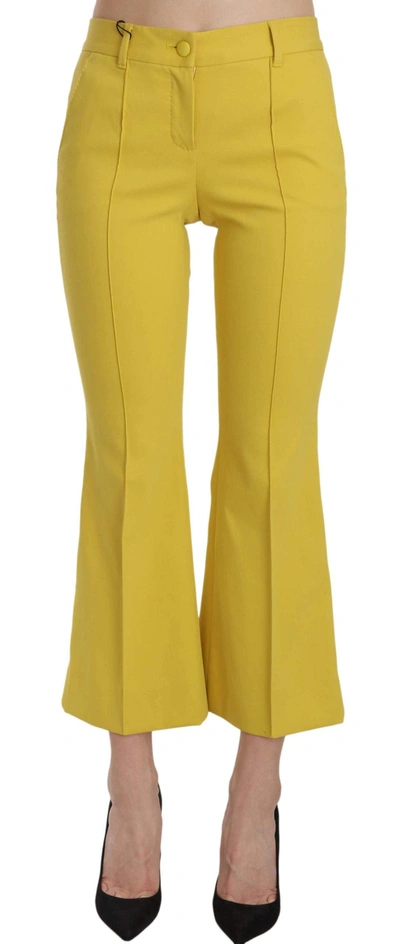 Shop Dolce & Gabbana Yellow Flared Bootcut Capri Cotton Pants