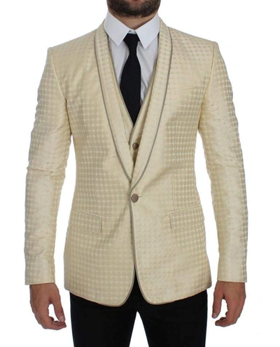 Shop Dolce & Gabbana Beige Polka Dot Silk 2 Piece Blazer