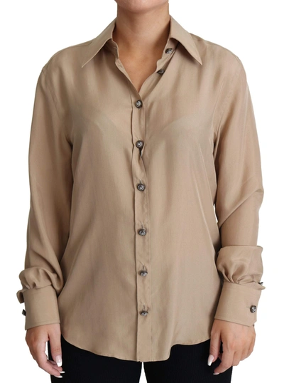 Shop Dolce & Gabbana Beige Silk Shirt Decorative Buttons Top