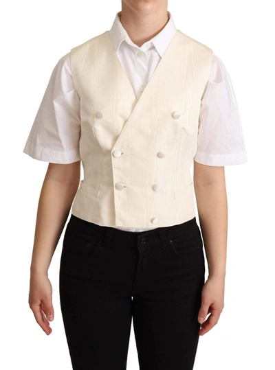 Shop Dolce & Gabbana Beige Silk Sleeveless Waistcoat Vest