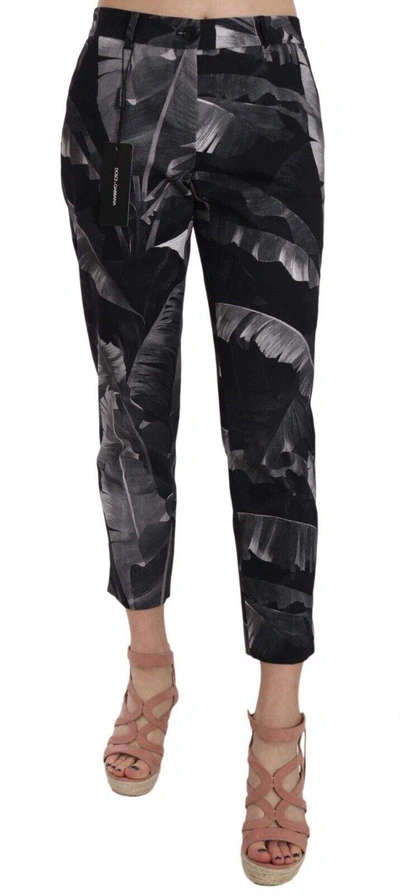 Shop Dolce & Gabbana Black Banana Leaf Print Skinny Capri Pants