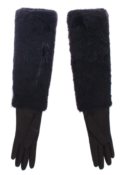 Shop Dolce & Gabbana Black Beaver Fur Lambskin Leather Elbow Gloves