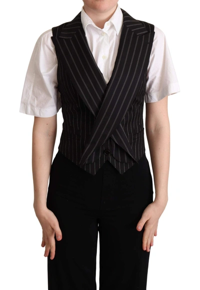 Dolce & Gabbana Black Striped Leopard Print Waistcoat Vest Top In Black