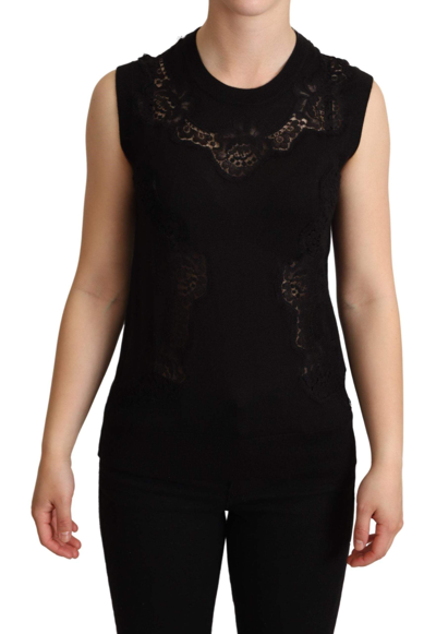 Shop Dolce & Gabbana Black Cashmere Silk Cutout Tank Top