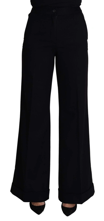 Dolce & Gabbana Black Cashmere Wide Leg Women Trouser Pants In Black