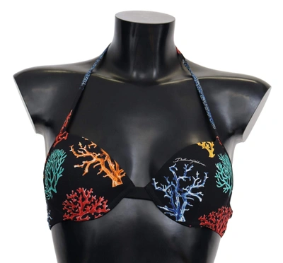 Shop Dolce & Gabbana Black Corals Print Women Beachwear Bikini Tops