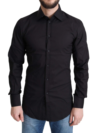 Shop Dolce & Gabbana Black Cotton Blend Formal Dress Shirt
